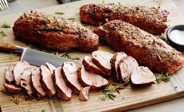 BALSAMIC ROAST PORK TENDERLOINS Rachael Ray 30 Minute Meals/Cooking for 10 in 30 Minutes Food Network Pork Tenderloins, Balsamic Vinegar, Olive Oil, Garlic, Steak Seasoning Blend, Salt, Pepper, Rosemary, Thyme